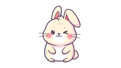 Obraz premium A super cute kawaii Chinese mascot vector of a winking rabbit with rosy cheeks, outlined in purple, on a white background.