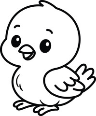 Obraz premium Cute Baby Chick Cartoon Line Outline Illustration