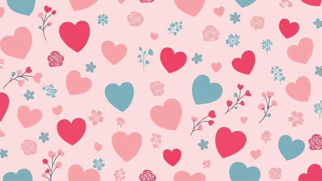 Floral Heart Pattern on Pink Background, Romantic Valentine Love Design