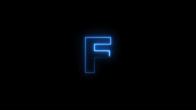 Abstract blue color flickering neon letter F icon animation.
