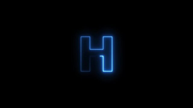 Abstract blue color flickering neon letter H icon animation.