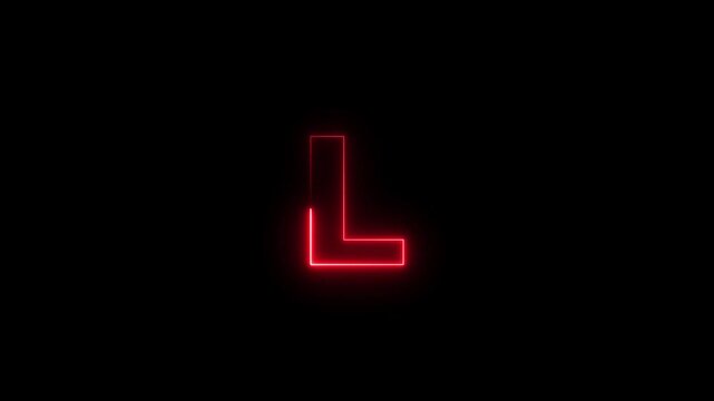 Abstract red color flickering neon letter L icon animation.