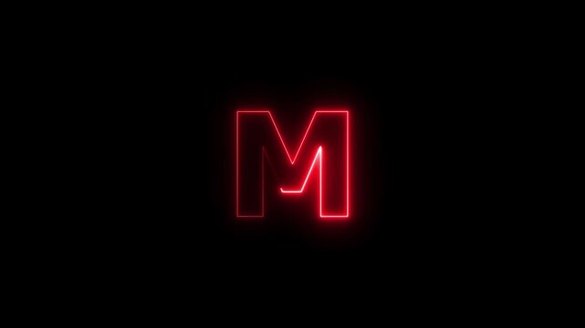 Abstract red color flickering neon letter M icon animation.