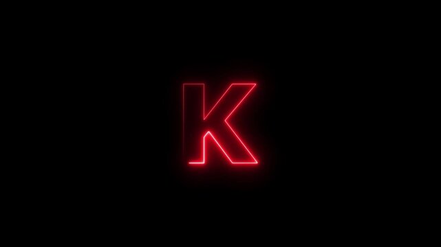 Abstract red color flickering neon letter K icon animation.