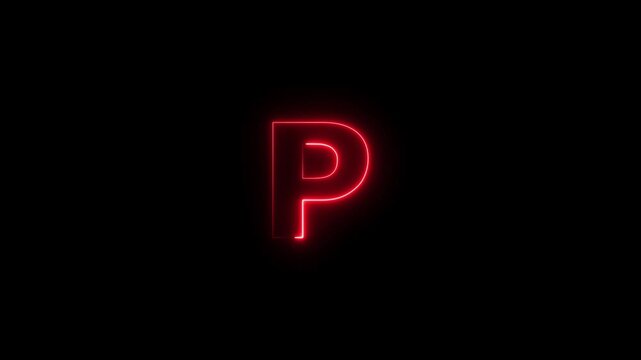 Abstract red color flickering neon letter P icon animation.