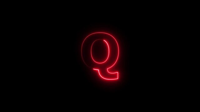 Abstract red color flickering neon letter Q icon animation.