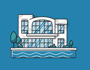 Modern riverside building vector illustration with elegant architecture isolated on white background