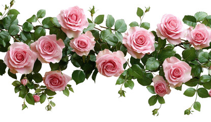 Naklejka premium Bouquet of Pink Roses with Green Leaves