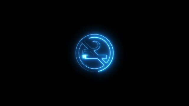 Abstract blue color neon No Smoking icon animation background 4k.