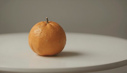 Single Mandarin Orange Brightly Lit on Minimalist Surface with Subtle Gold Highlights
