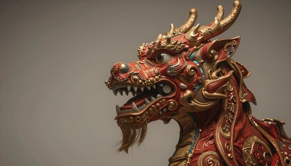 Intricate Detail of a Dragon Costume Adorned with Gold Embellishments for Dance