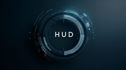 Futuristic IT and technology interface with HUD display and circular navigation elements in a dark environment