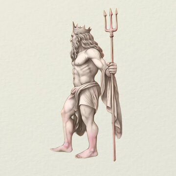 Mythical sea god illustration animation isolated asset, transparent 4K video, alpha channel, ProRes 4444