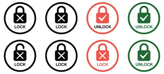 Fototapeta premium lock icon including open and closed locks, security and protection symbols, privacy and access control concept, flat design