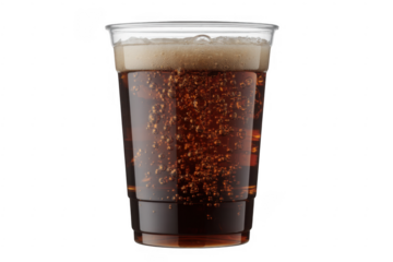 Plastic cup of soda soft drink isolated on a transparent background