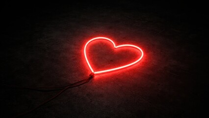 A glowing red neon heart against a dark background, symbolizing love and affection in a modern, minimalist style.