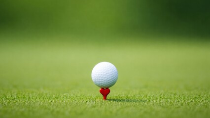 A golf ball on a red tee set against a blurred green background, symbolizing a moment of anticipation in the game of golf.