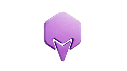 Purple 3D Hexagonal Icon with Arrow Shape