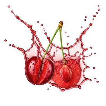 Vibrant splash of juicy cherries isolated on transparent background