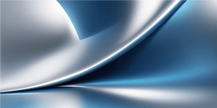 Abstract blue metal background with silver ribbon wave and 3D paper curl design featuring light line vector texture for business card banner template illustration