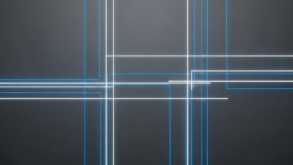Blue and white neon lines intersecting on dark background. Abstract digital grid, modern technology concept, data network visualization.