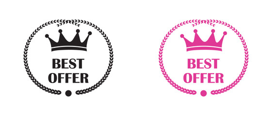 Best offer badge icon with wreath laurel. Best offer badge design. Set of badge best offer, best choice, and best price. vector illustration.