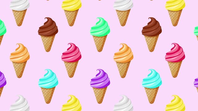 Ice cream background vector illustration, colorful ice cream on pink background video motion design