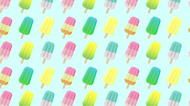 Colorful popsicle video background, ice cream on a stick moving horizontally to the left and right.