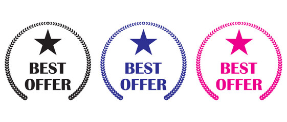 Best offer badge icon with wreath laurel. Best offer badge design. Set of badge best offer, best choice, and best price. vector illustration.