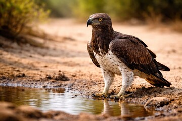 Fototapeta premium Wild Eagle Standing Near Water in Natural Habitat Wildlife Concept