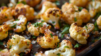 Delicious close-up of golden roasted cauliflower florets perfect for culinary inspiration