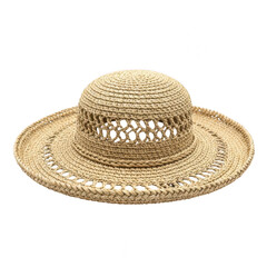 Handwoven straw hat with intricate lace design isolated on transparent background