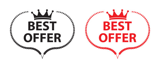 Best offer badge icon with wreath laurel. Best offer badge design. Set of badge best offer, best choice, and best price. vector illustration.