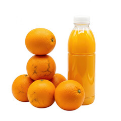 Freshly squeezed orange juice with oranges isolated on transparent background