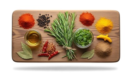 Assorted spices and herbs display