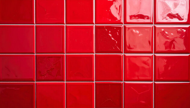 Red square ceramic tiles with glossy finish, seamless mosaic design, ideal for kitchen, interior design