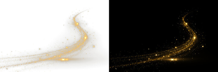 Golden curved sparkle dust PNG image overlaid on transparent background.