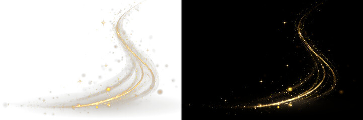  Light, twirl,wave, luxury, brilliant, shine, background fantasy glow with bright fire effect,  curved magic beam and golden flickering dust. © kulinskaia