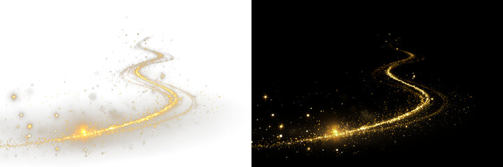 Golden curved light ribbon png with shine. Smooth gold twirl with glowing effect. Glowing golden...