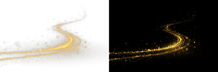 Golden curved light ribbon png with shine. Smooth gold twirl with glowing effect. Glowing golden swirl png for decoration. © kulinskaia