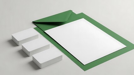 Green folder with blank paper and white cards