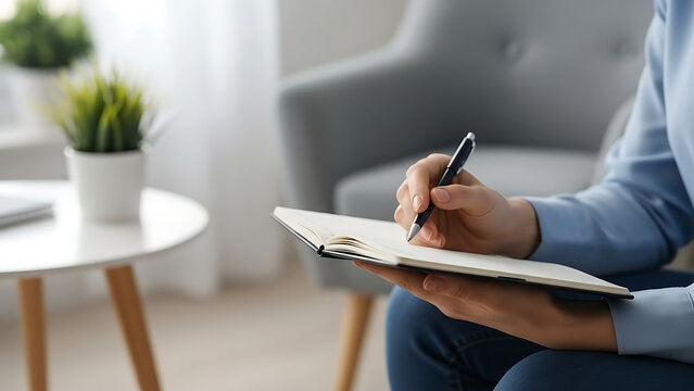 Therapy Session Concept with Hands and Notebook