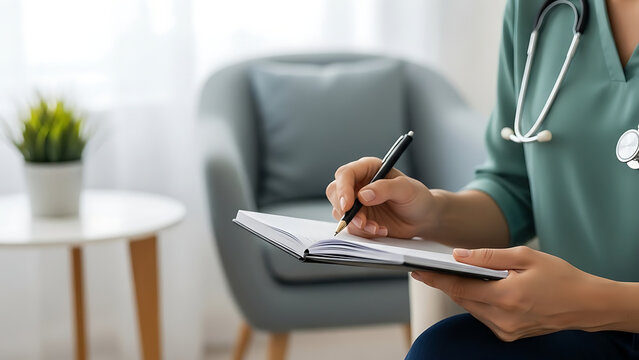 Therapy Session Concept with Hands and Notebook