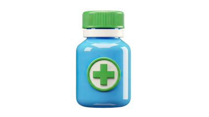 Blue Medicine Bottle with Green Cross Icon
