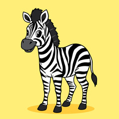 Fototapeta premium A cartoon zebra standing on a yellow background with a black mane and striped legs