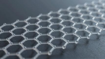 Macro view of a single-atom-thick graphene sheet showing a hexagonal carbon lattice