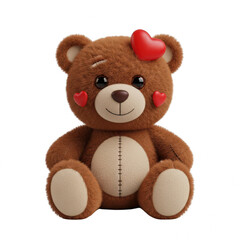 Obraz premium Adorable brown teddy bear with heart shaped embellishments isolated on transparent background