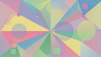 Abstract geometric background with pastel color palette and transparent circles and squares