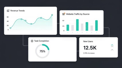 Modern digital dashboard presenting business analytics with various data visualizations for performance tracking and trend analysis, offering key insights into business operations
