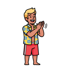 Obraz premium Cartoon man with blonde hair wearing colorful shirt and red shorts